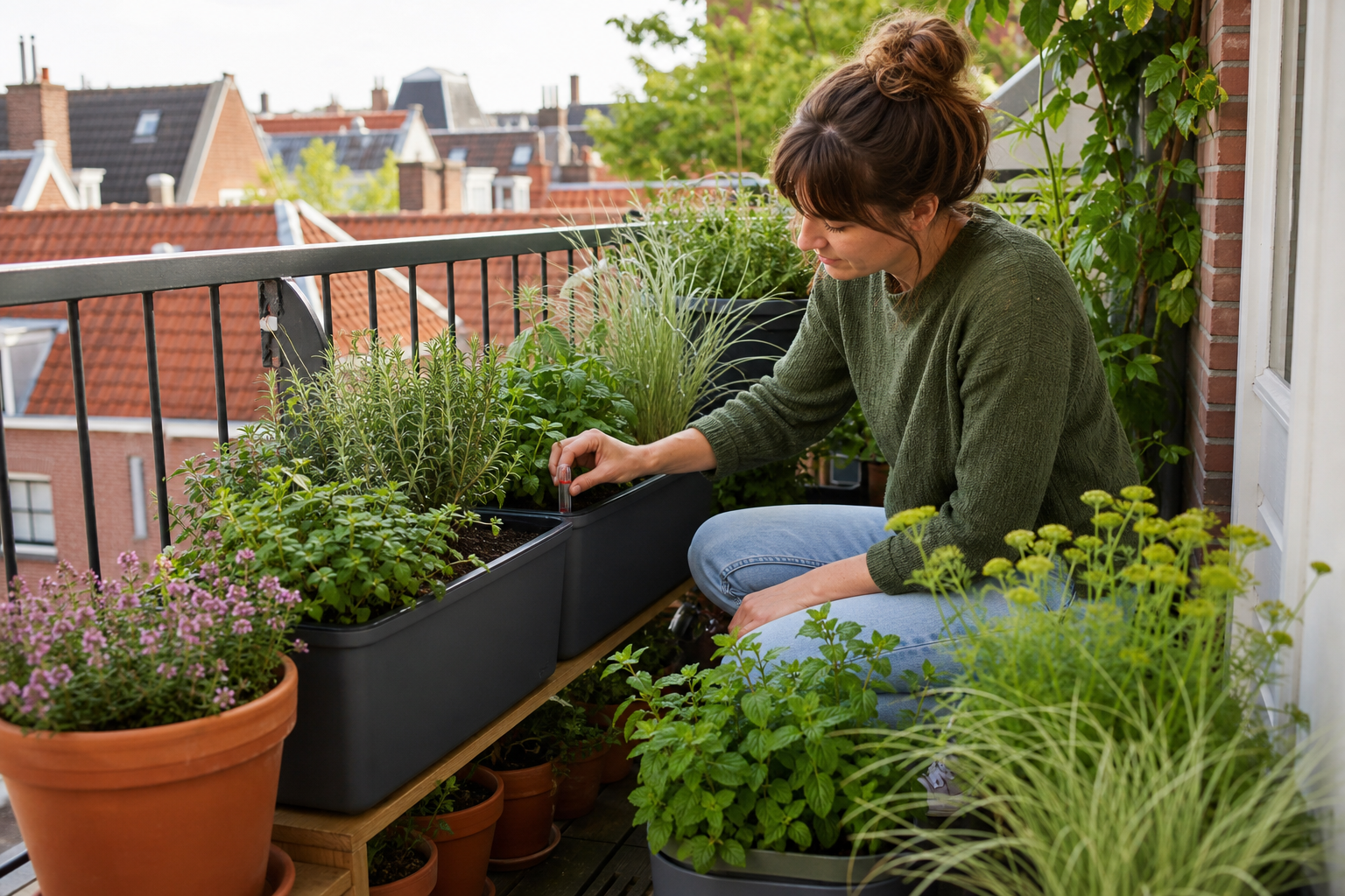 Praktisch beeld bij een balkon groen maken met weinig onderhoud